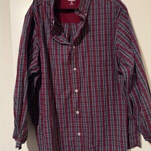 Men's Plaid Button-Down Shirt in Red and Blue